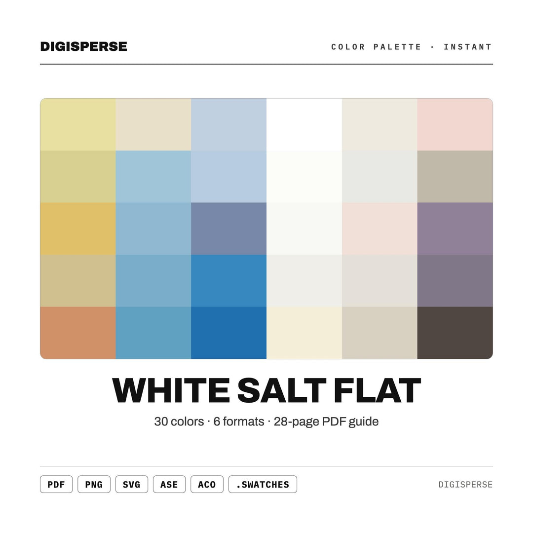 White Salt Flat Color Palette | 30 Minimalist Tones (Procreate, ASE) (Digital Download)