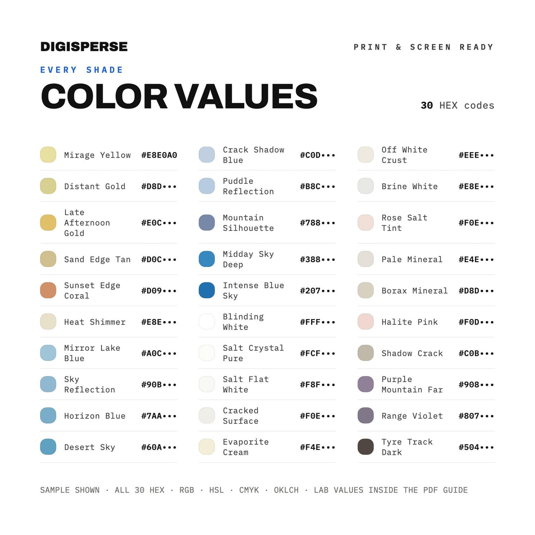 White Salt Flat Color Palette | 30 Minimalist Tones (Procreate, ASE) (Digital Download)