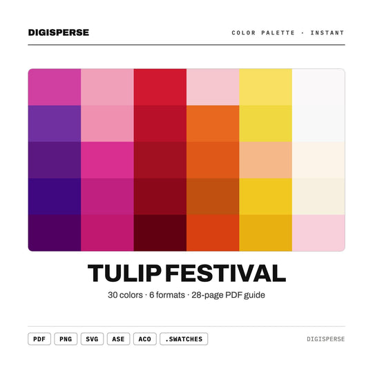 Vibrant Spring Color Palette for Dutch Flower Art and Floral Branding, 30 Tulip Bloom Hues, Procreate Swatches, Hex Codes