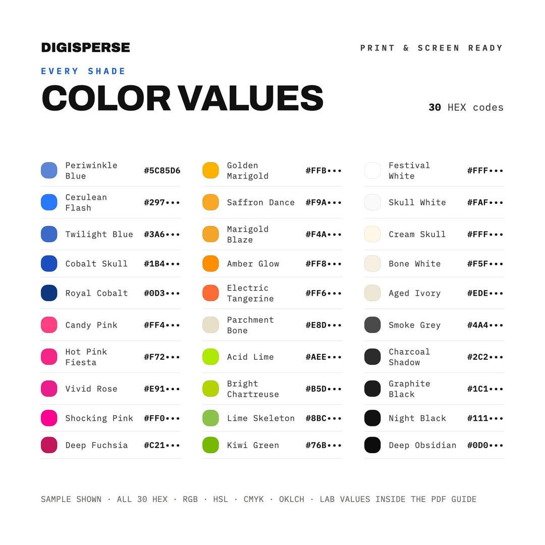 Playful Spooky Color Palette for Halloween Kids Art and Festive Branding, 30 Skeleton Bone Hues, Procreate Swatches