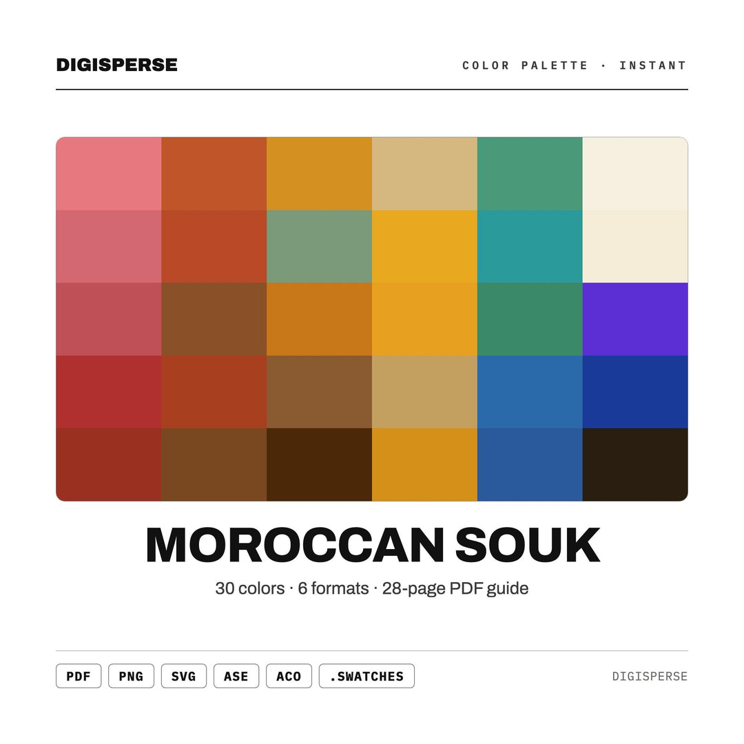 Moroccan Souk Color Palette | 30 Colors, Hex, RGB, CMYK (Digital Download)