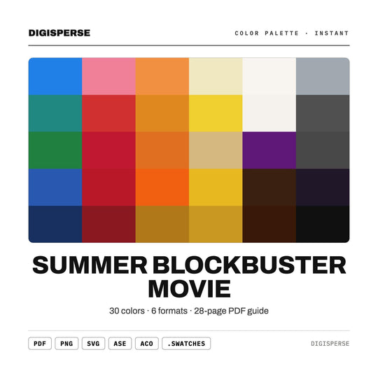 Summer Blockbuster Movie Color Palette | 30 Procreate Swatches, ASE (Digital Download)