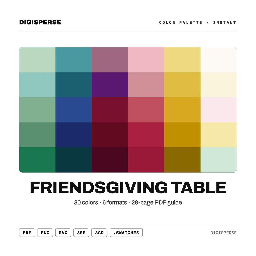 Friendsgiving Table Color Palette | 30 Colors | Hex RGB CMYK | Procreate Swatches + ASE | Digital Download