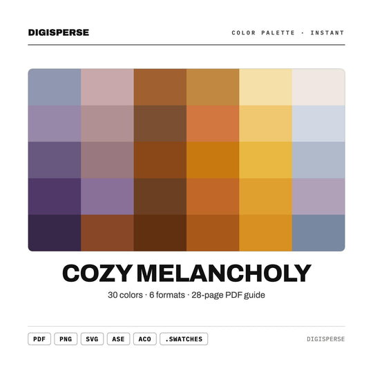 Moody Autumn Color Palette for Dark Academia Journals and Cottagecore Branding, 30 Cozy Muted Earth Hues, Procreate Swatches, Hex Codes