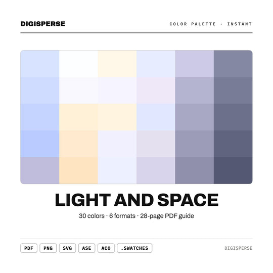 Light and Space Color Palette | 30 Procreate Swatches, HEX, RGB, CMYK (Digital Download)