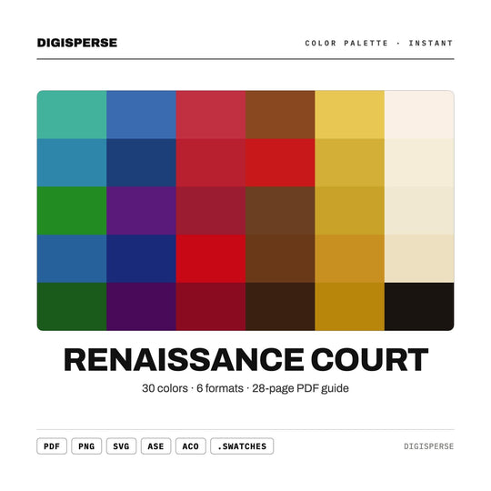 Renaissance Court Color Palette | 30 Colors | Hex RGB CMYK | Color Guide | Procreate Swatches + ASE | Digital Download