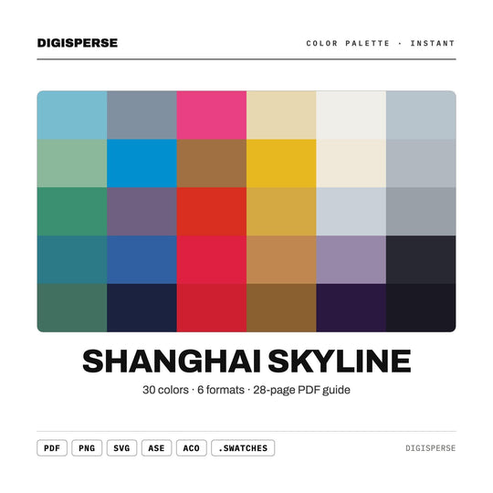 Shanghai Skyline Color Palette | 30 Colors | Hex RGB CMYK | Color Guide | Procreate Swatches + ASE | Digital Download