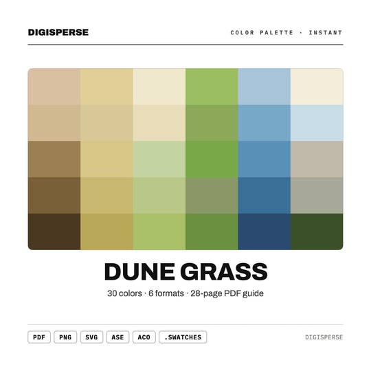 Coastal Neutral Color Palette for Beach House Decor and Calm Branding, 30 Dune Grass Sand Hues with Hex Codes, Procreate Swatches