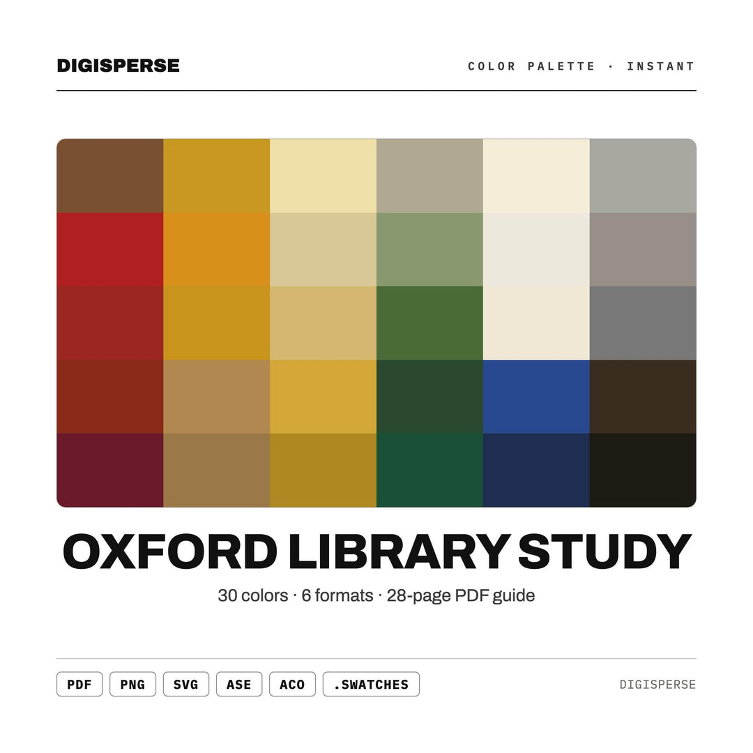 Oxford Library Study Color Palette | 30 Colors | Hex RGB CMYK | Procreate Swatches + ASE | Digital Download