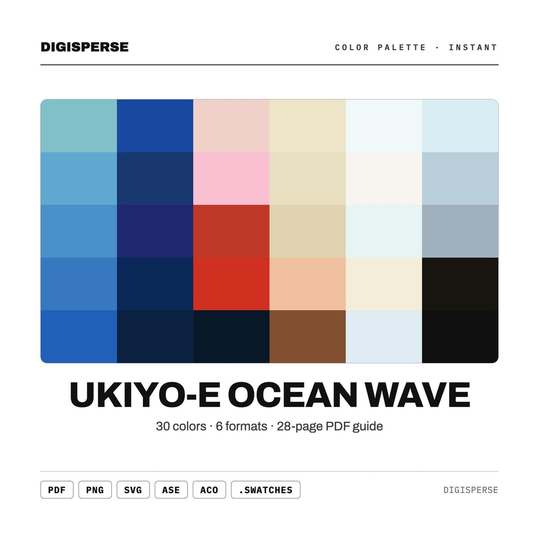 Ukiyo-e Ocean Wave Color Palette | 30 Colors | Hex RGB CMYK | Procreate Swatches + ASE | Digital Download