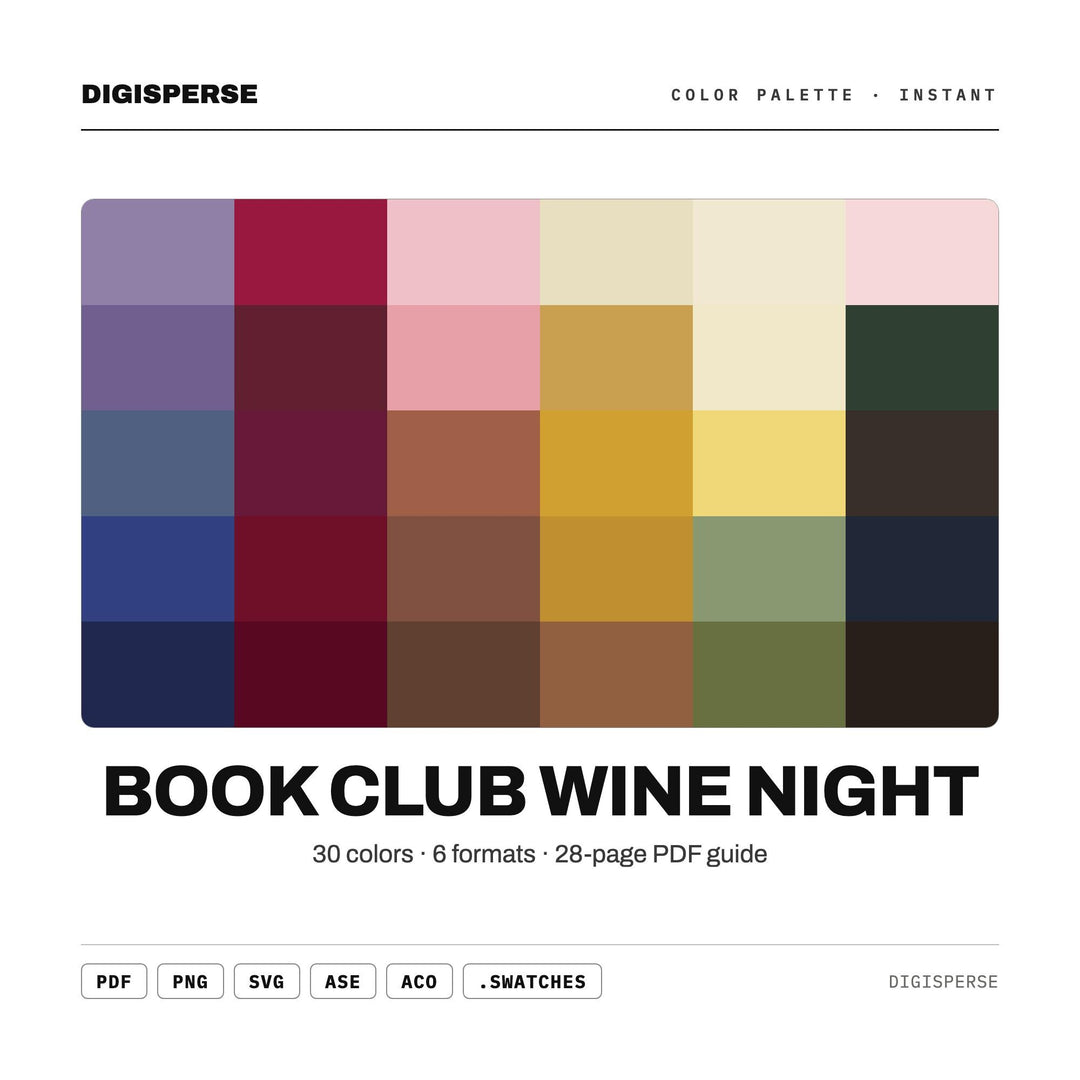 Cozy Muted Color Palette for Book Club Art and Wine Evening Branding, 30 Merlot Bookish Hues, Procreate Swatches