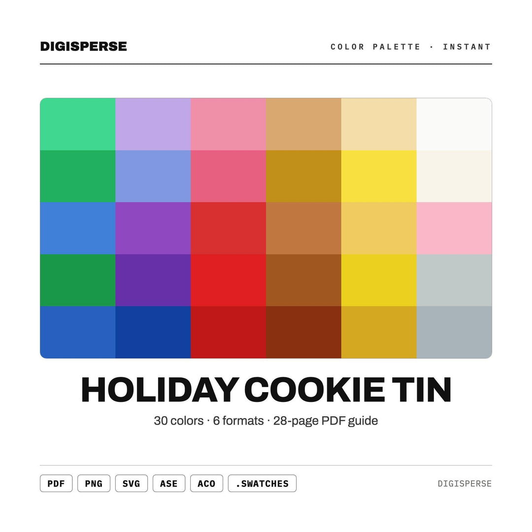 Cozy Christmas Color Palette for Festive Baking Art and Kitchen Branding, 30 Cookie Tin Hues, Procreate Swatches