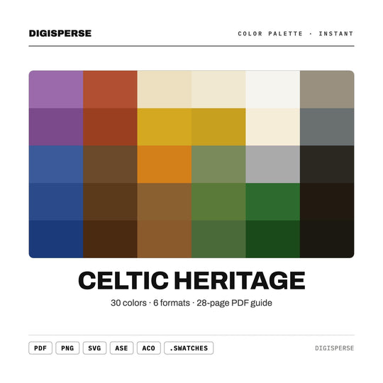 Emerald Green Color Palette for Irish Folk Art and Heritage Craft Branding, 30 Celtic Knot Hues, Procreate Swatches, Hex Codes