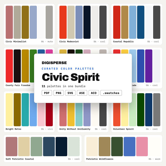 Election Season Color Swatch Kit, 11 Civic Spirit Palettes for Campaign Graphics, Community Event Flyers and Town Pride Projects