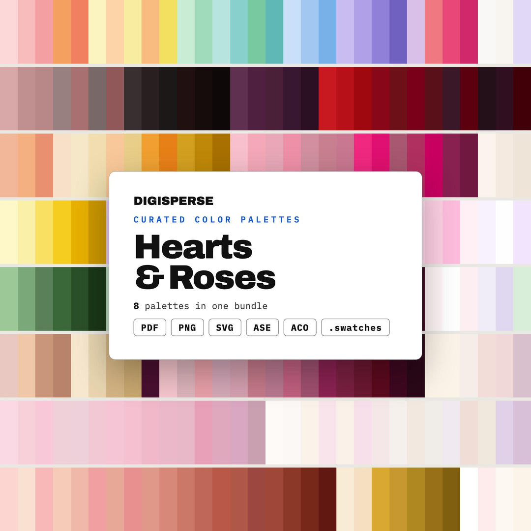 Valentines Day Color Palette Pack, 8 Hearts and Roses Romantic Schemes for Love Cards, Wedding Stationery and Galentine Party Art