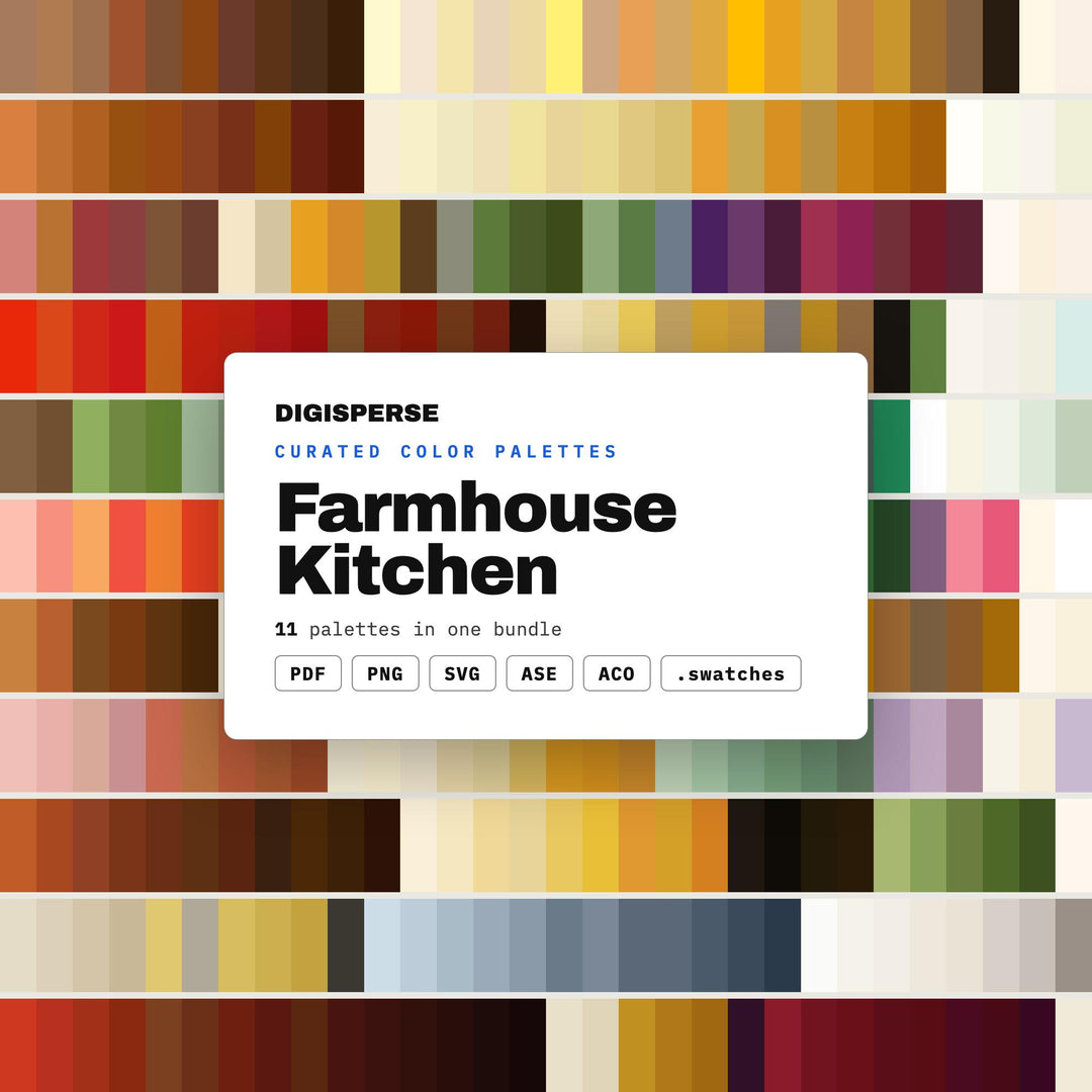 Farmhouse Color Palette Bundle, 11 Country Kitchen Schemes for Home Decor Blogs, Recipe Books and Rustic Cafe Brand Design