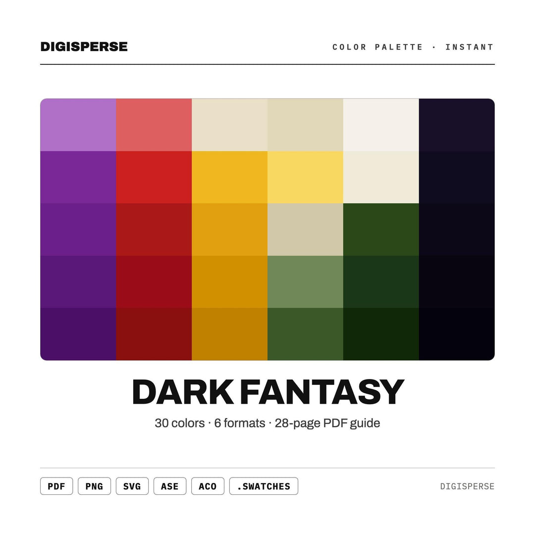 Dark Fantasy Color Palette | 30 Hex RGB CMYK Swatches (Digital Download)
