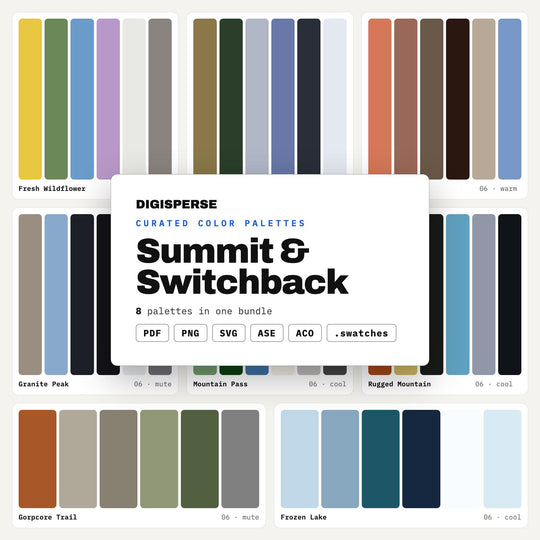Mountain Color Scheme Kit, 8 Summit and Switchback Palettes for Hiking Brand Design, Trail Maps and Adventure Gear Styling