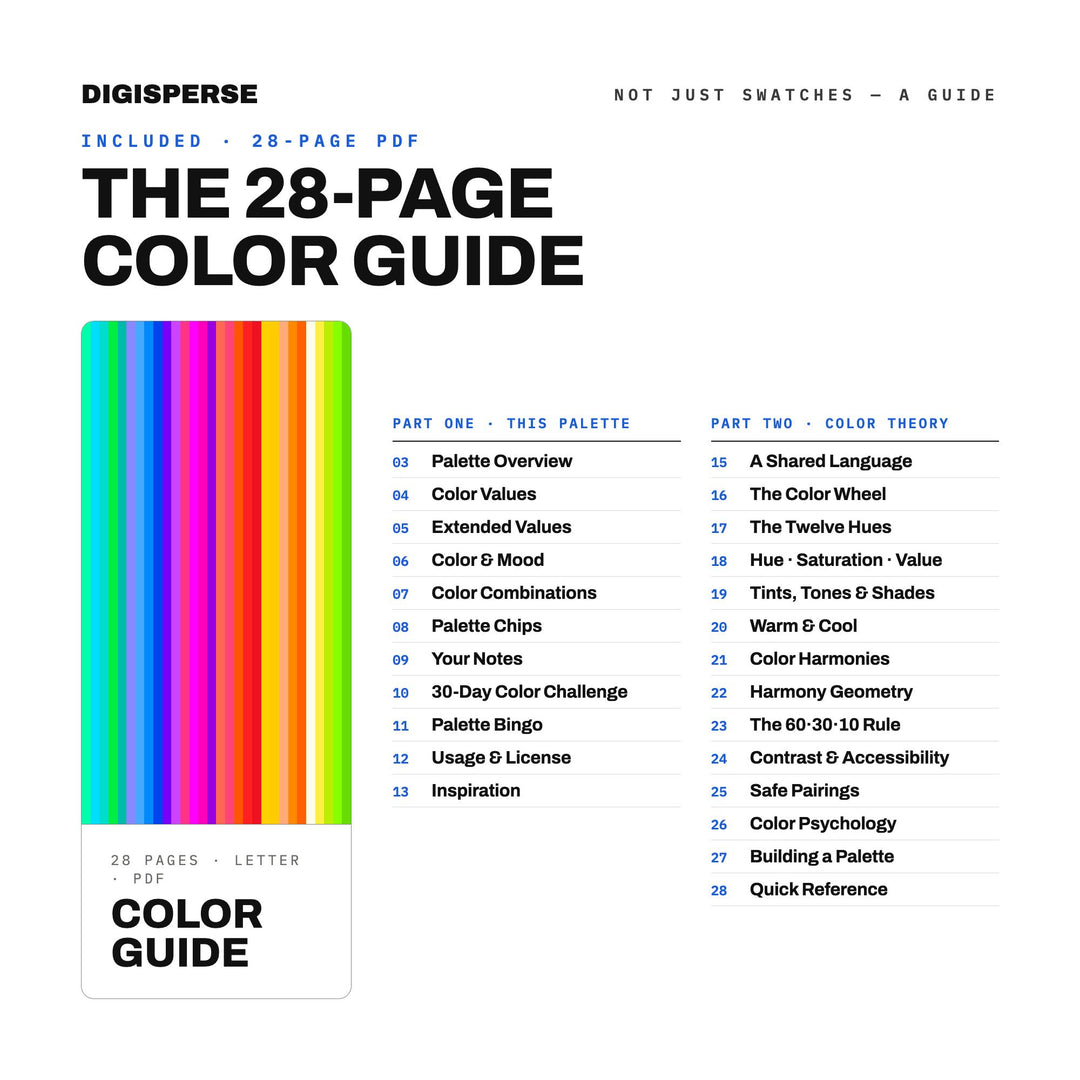 Joyful Chaos Color Palette | 30 Colors | Hex RGB CMYK | Color Guide | Procreate Swatches + ASE | Digital Download