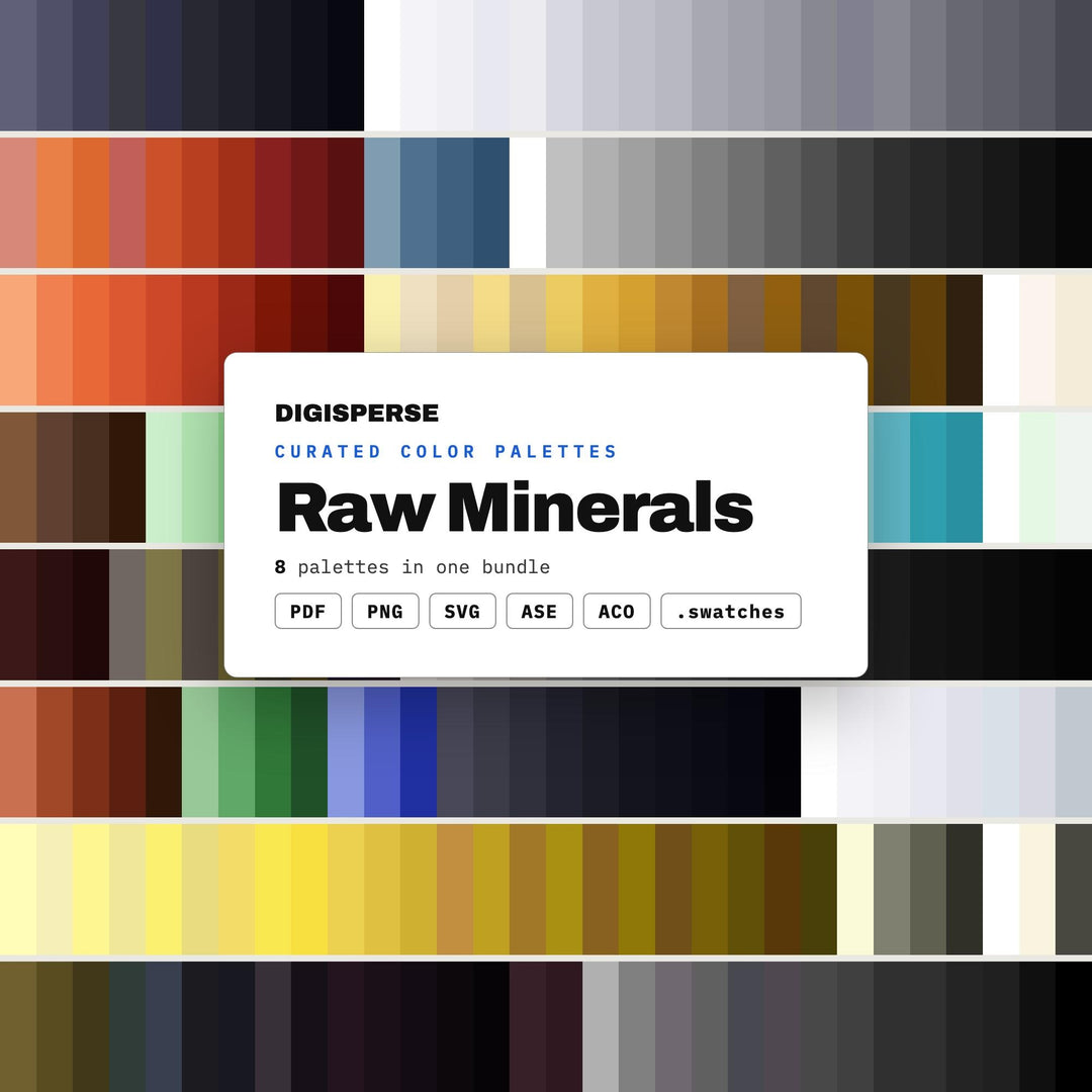 Earthy Mineral Color Scheme Kit, 8 Raw Stone Palettes for Geology Art, Crystal Shop Branding and Organic Spa Design