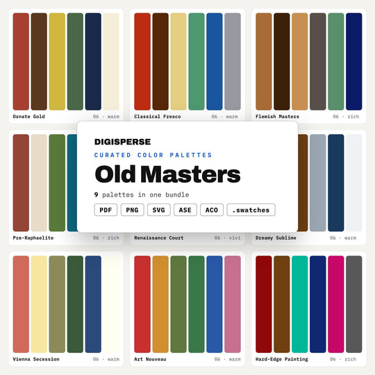 Renaissance Color Palette Kit, 9 Old Master Schemes for Fine Art Studies, Classical Decor and Gallery Exhibition Design