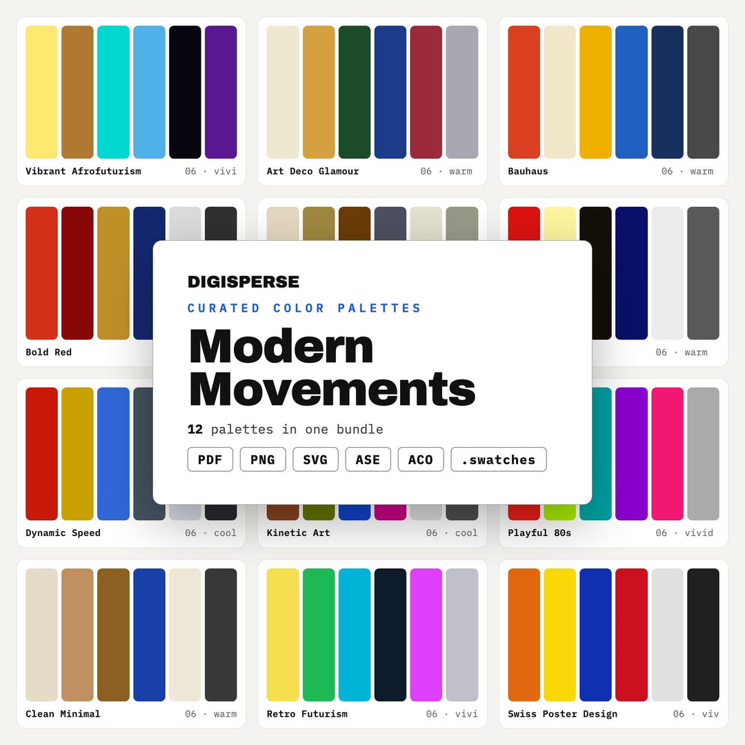 Modern Art Color Mega Bundle, 12 Movement Inspired Palettes for Gallery Branding, Studio Decor and Contemporary Design