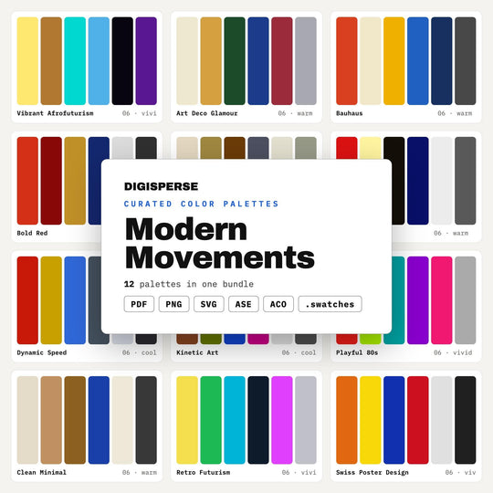 Modern Art Color Mega Bundle, 12 Movement Inspired Palettes for Gallery Branding, Studio Decor and Contemporary Design