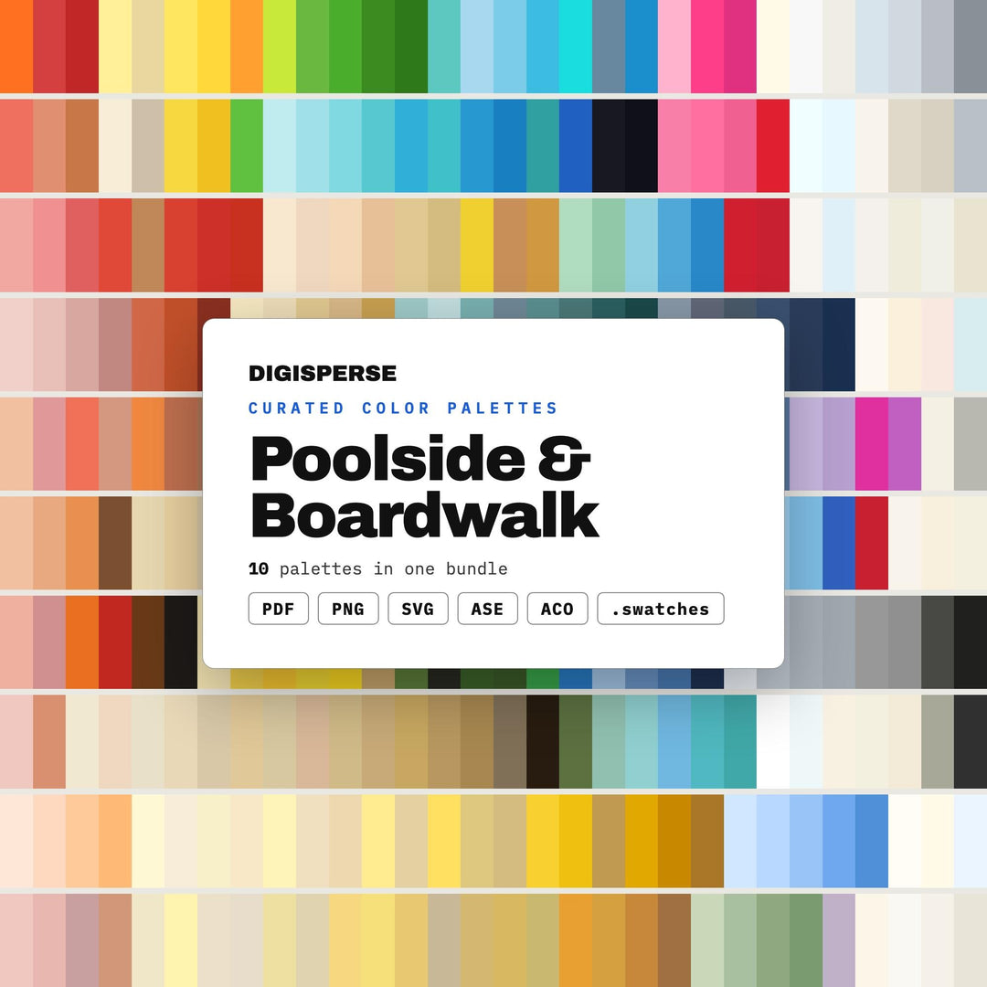 Retro Pool Color Palette Set, 10 Poolside and Boardwalk Schemes for Swimwear Brands, Beach Club Menus and Vacation Rentals
