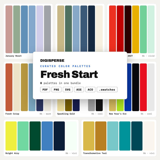 Fresh Color Palette Set of 8, New Year Reset Color Schemes for Journal Spreads, Vision Boards, Wellness Branding & Planner Themes