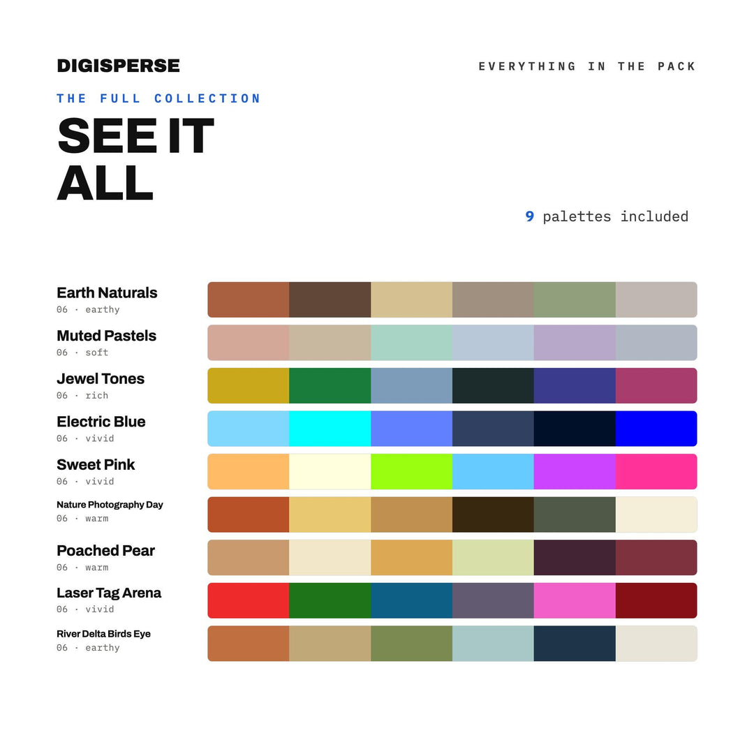 Earth Tone Color Chart Collection, 9 Natural & Neutral Palettes for Boho Branding, Nursery Decor Planning and Organic Packaging Design