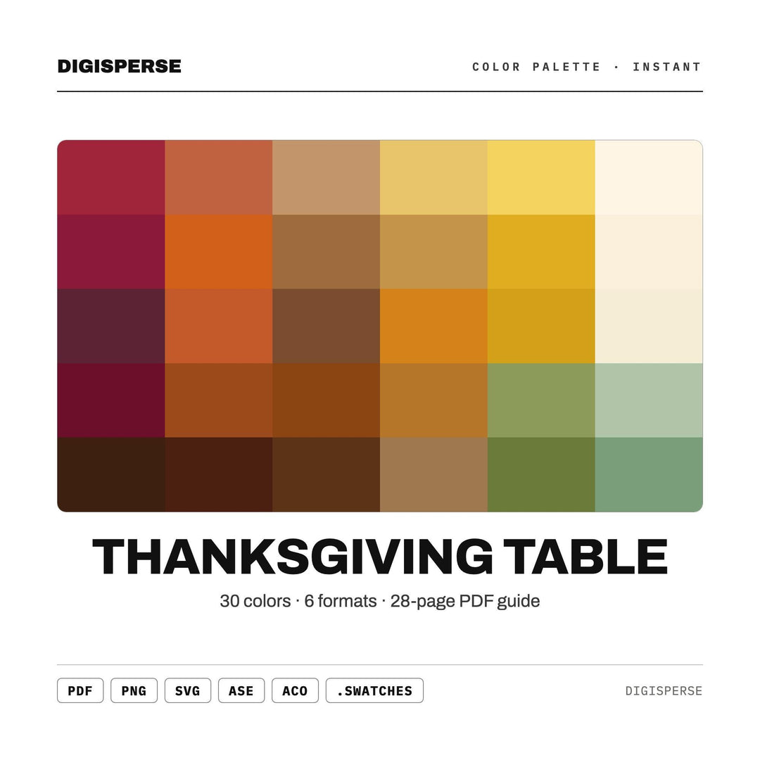 Thanksgiving Table Color Palette | 30 Colors | Hex RGB CMYK | Procreate Swatches + ASE | Digital Download