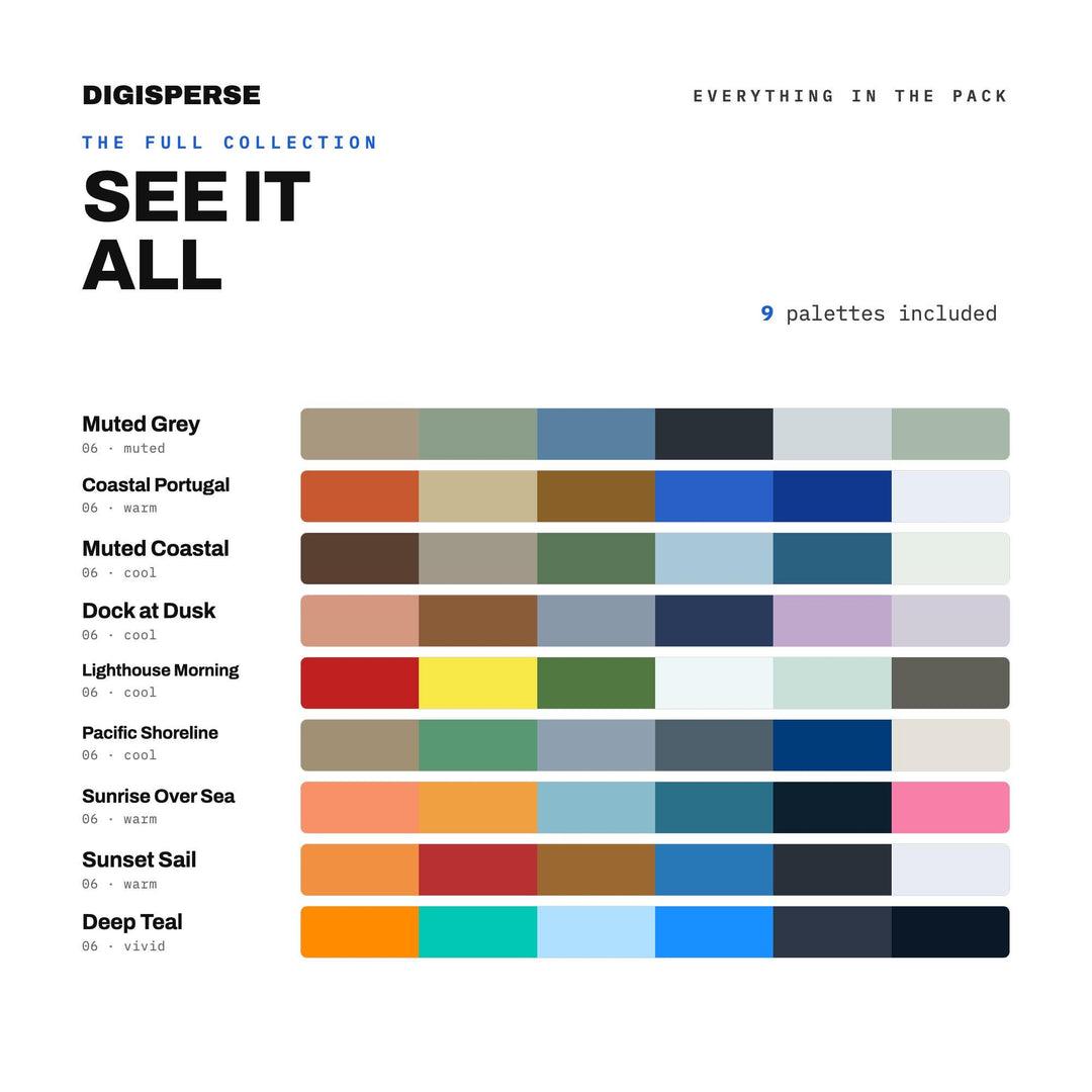 Nautical Color Palette Set, 9 Shoreline and Sail Schemes for Sailing Club Branding, Lake House Decor and Marina Event Flyers