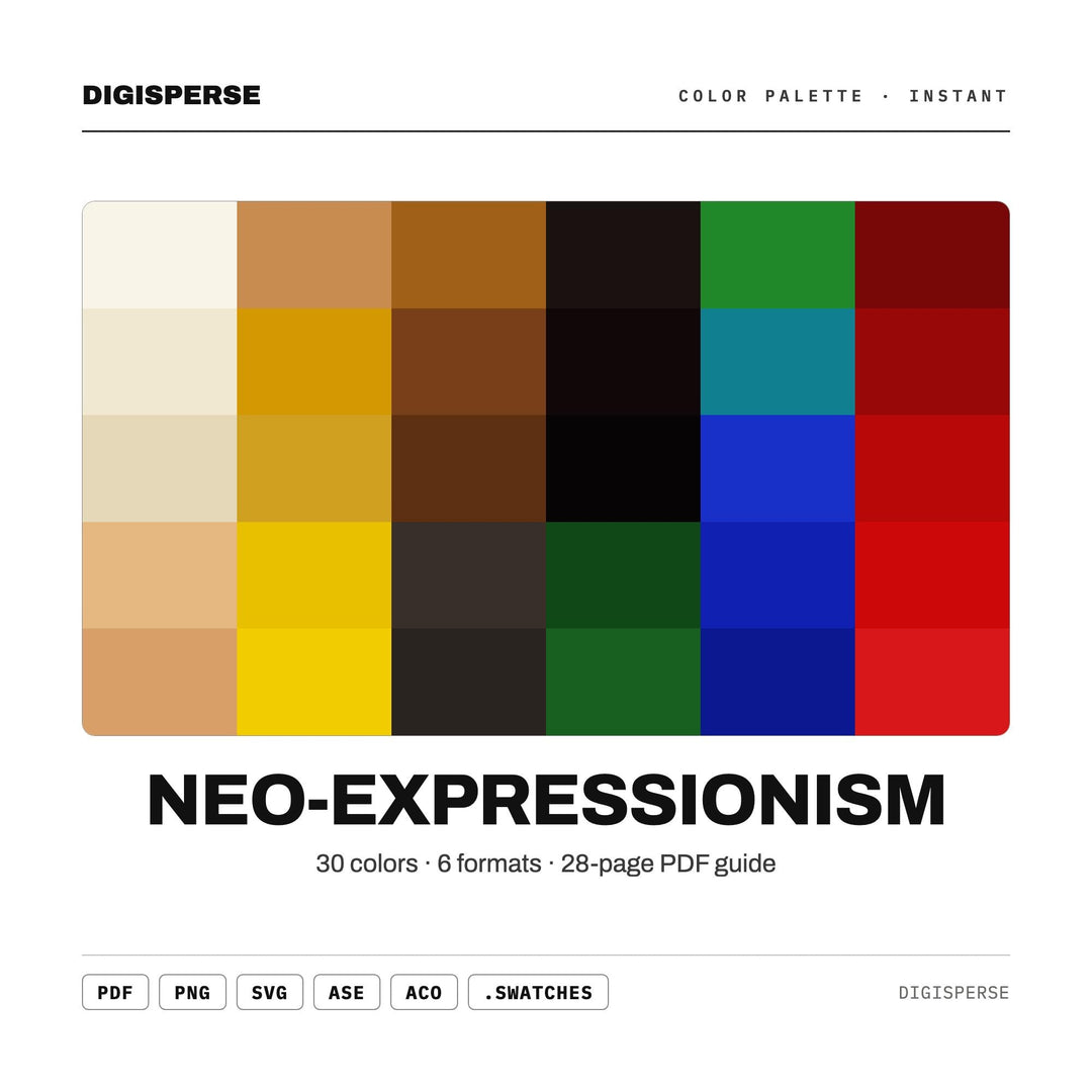 Neo-Expressionism Color Palette | 30 Procreate Swatches, HEX, RGB, CMYK (Digital Download)
