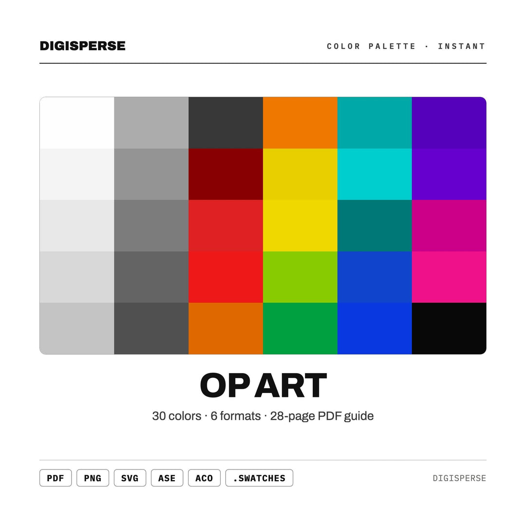 Op Art Color Palette | 30 Colors | Hex RGB CMYK | Color Guide | Procreate Swatches + ASE | Digital Download