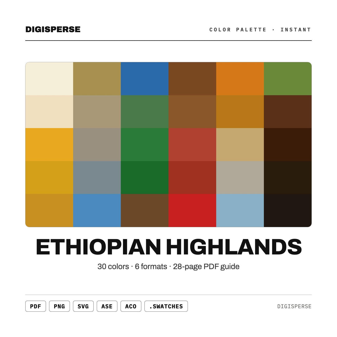 Ethiopian Highlands Color Palette | 30 Colors | Hex RGB CMYK | Color Guide | Procreate Swatches + ASE | Digital Download