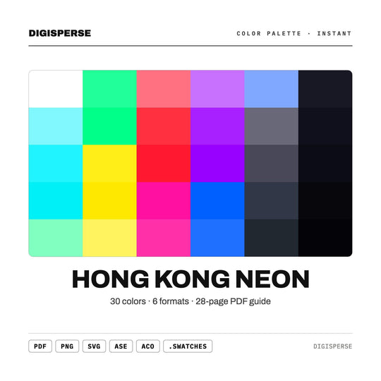Hong Kong Neon Color Palette | 30 Procreate Swatches, ASE Guide (Digital Download)