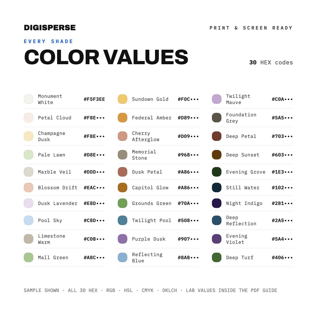 National Mall Sunset Color Palette | 30 Procreate Swatches, ASE (Digital Download)