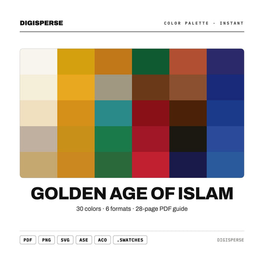 Golden Age Of Islam Color Palette | 30 Colors | Hex RGB CMYK | Color Guide | Procreate Swatches + ASE | Digital Download