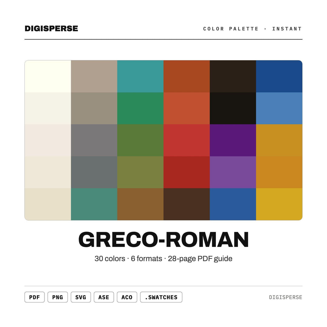 Greco-Roman Color Palette | 30 Colors, Hex, RGB, CMYK (Digital Download)