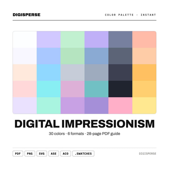 Painterly Pastel Color Palette for Impressionist Art and Soft Branding, 30 Monet Inspired Hues, Procreate Swatches, Hex Codes