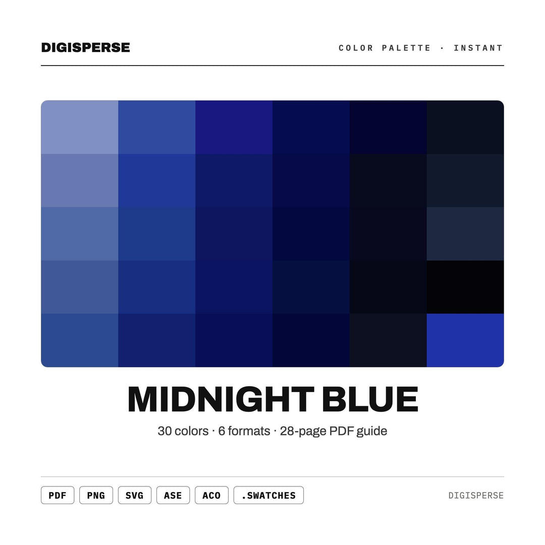 Midnight Blue Color Palette | 30 Hex RGB CMYK Swatches (Digital Download)