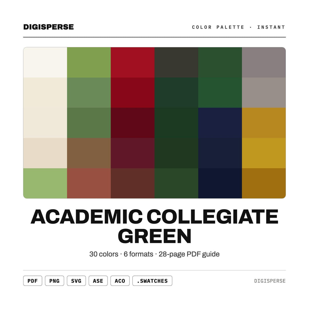 Academic Collegiate Green Color Palette | 30 Procreate Swatches, ASE (Digital Download)