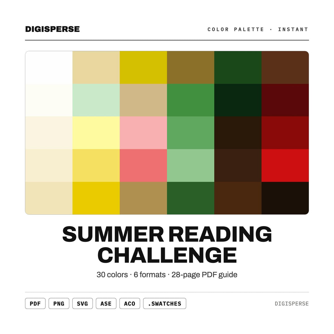 Bright Cheerful Color Palette for Library Book Art and Kids Summer Branding, 30 Reading Fun Hues, Procreate Swatches