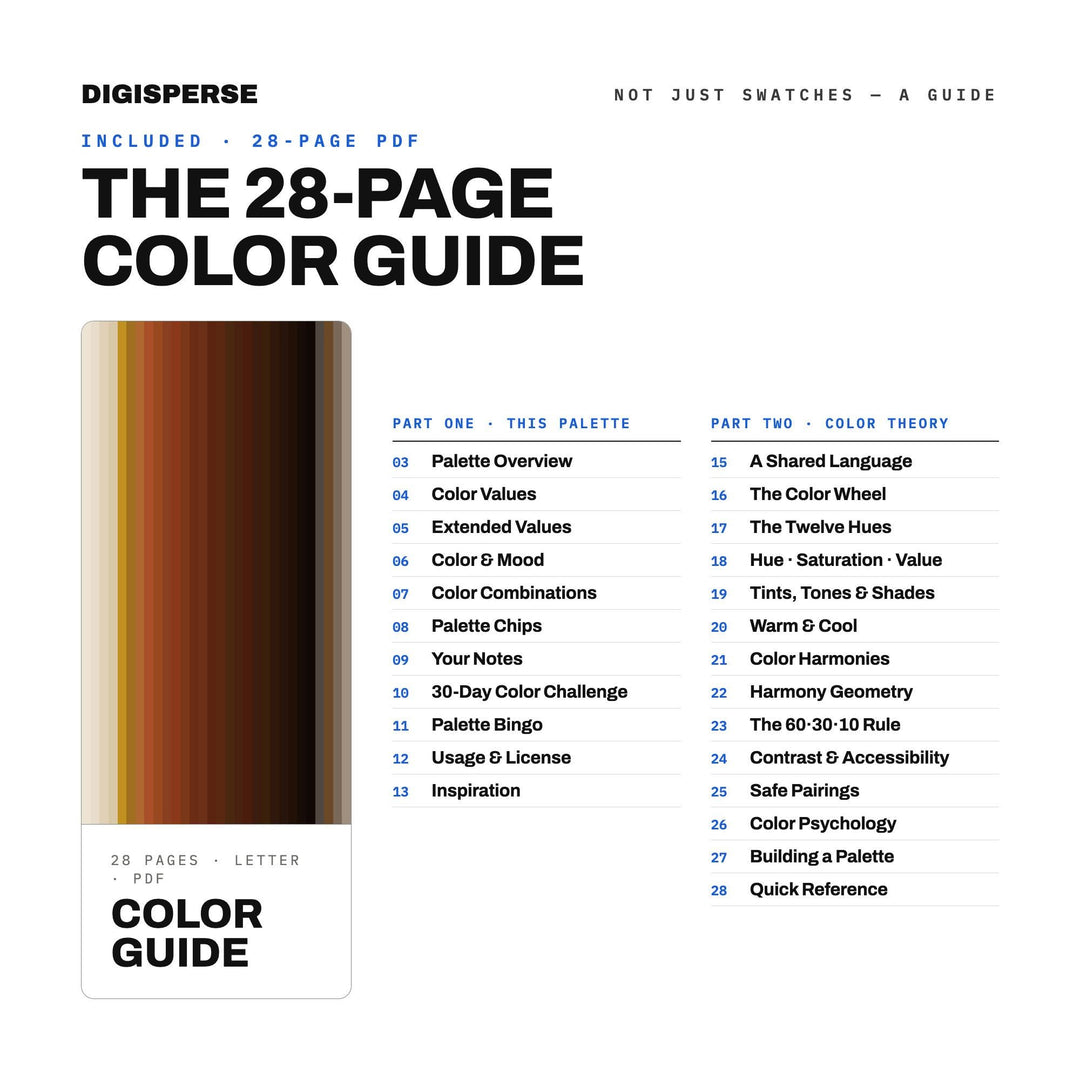 Bitter Chocolate Color Palette | 30 Colors | Hex RGB CMYK | Color Guide | Procreate Swatches + ASE | Digital Download