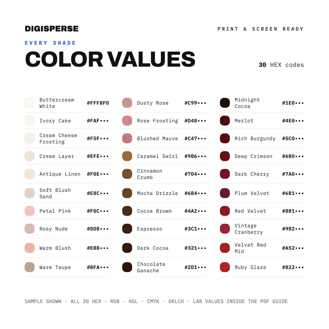 Rich Crimson Color Palette for Dessert Bakery Art and Sweet Branding, 30 Red Velvet Hues, Procreate Swatches