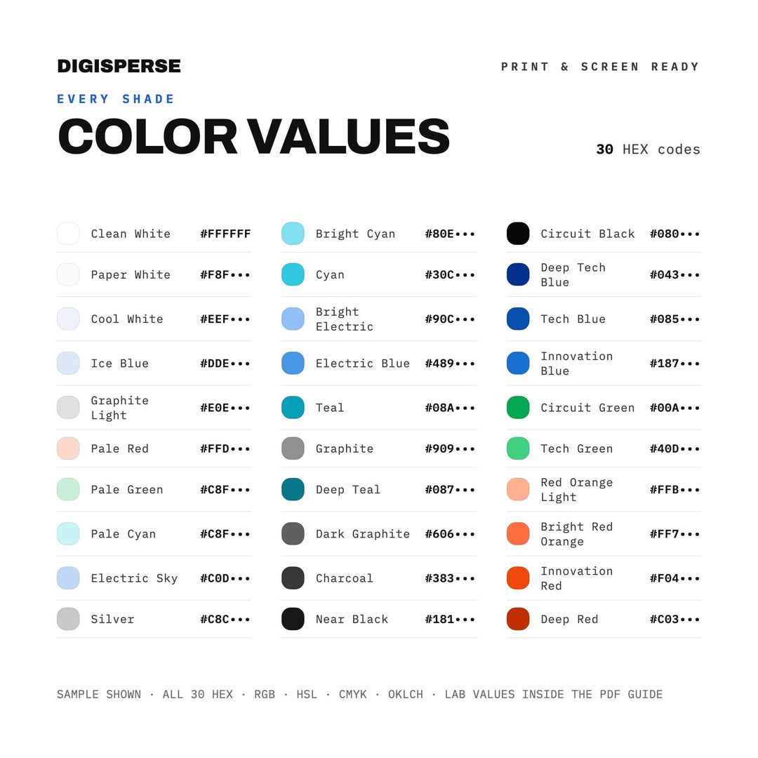 America Innovates Color Palette | 30 Colors | Hex RGB CMYK | Procreate Swatches + ASE | Digital Download