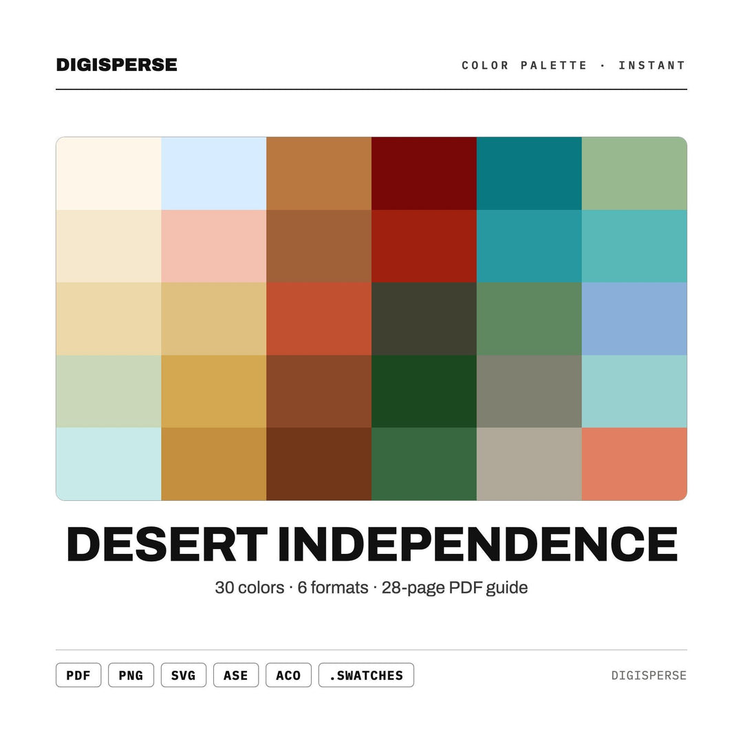 Desert Independence Color Palette | 30 Colors | Hex RGB CMYK | Procreate Swatches + ASE | Digital Download