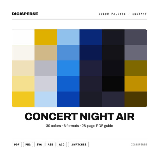 Moody Neon Color Palette for Live Music Art and Night Festival Branding, 30 Concert Glow Hues, Procreate Swatches