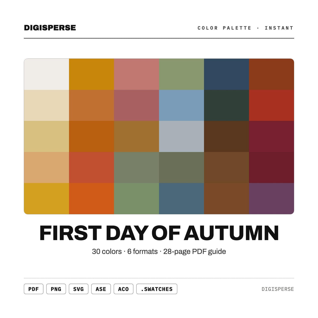 First Day of Autumn Color Palette | 30 Procreate Swatches, HEX, RGB, CMYK (Digital Download)