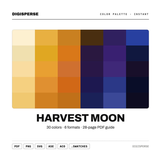 Harvest Moon Color Palette | 30 Colors | Hex RGB CMYK | Color Guide | Procreate Swatches + ASE | Digital Download